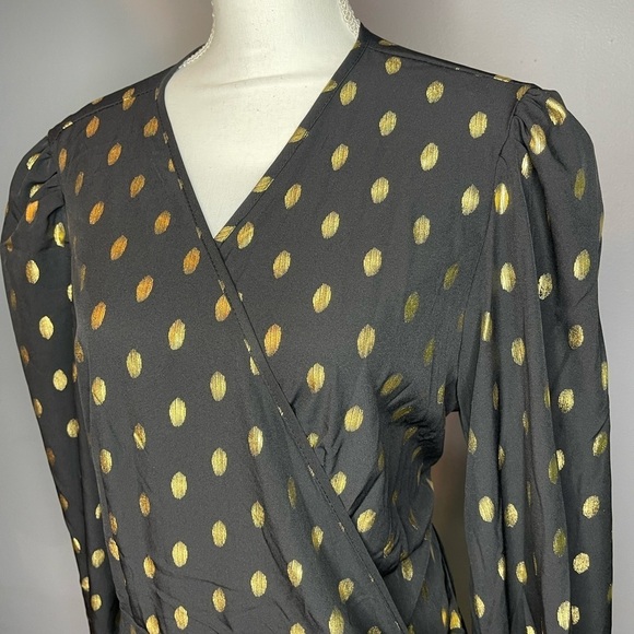 Black & Gold Polka Dot Wrap Dress 1X – Long Sleeve Party Dress Red Dot Boutique - Picture 5 of 13